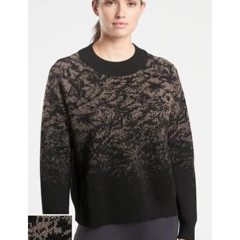 Athleta Jacquard Textured Crew Merino Wool Blend Sweater-sz Medium